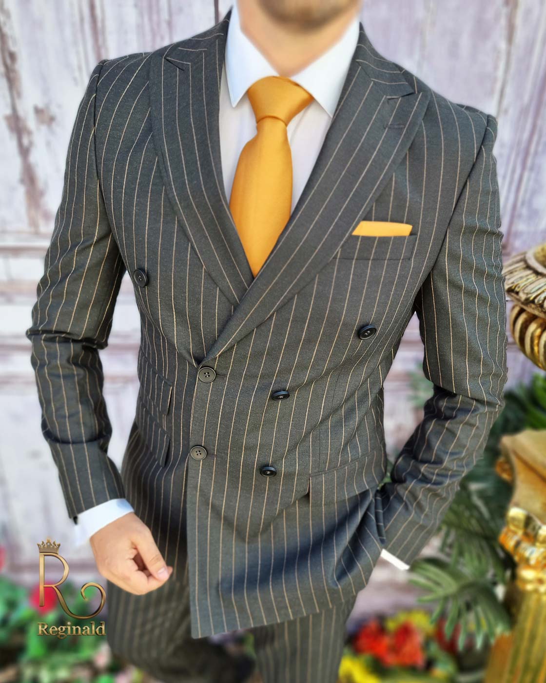 Costum gri in dungi, Sacou si Pantalon ,100% lana, croiala slim-fit - C3197 - imagine 7