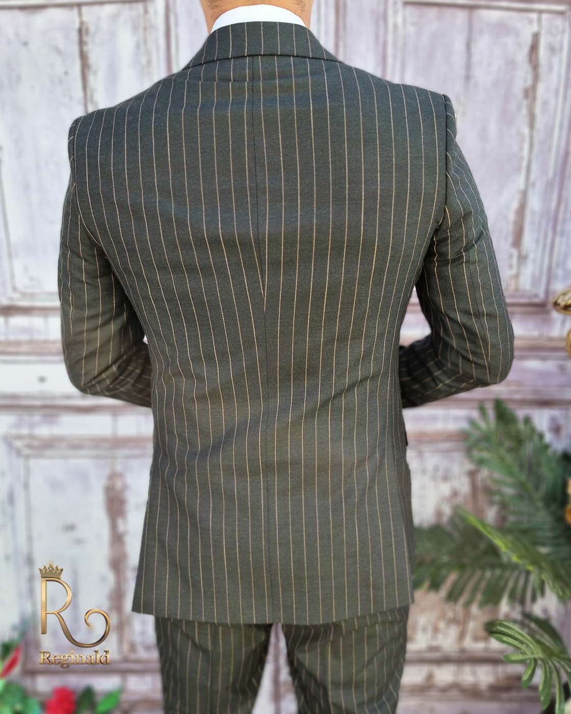 Costum gri in dungi, Sacou si Pantalon ,100% lana, croiala slim-fit - C3197 - imagine 9