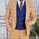 Traje de hombre, corte slim fit, chaqueta, chaleco azul marino y pantalones - C3162