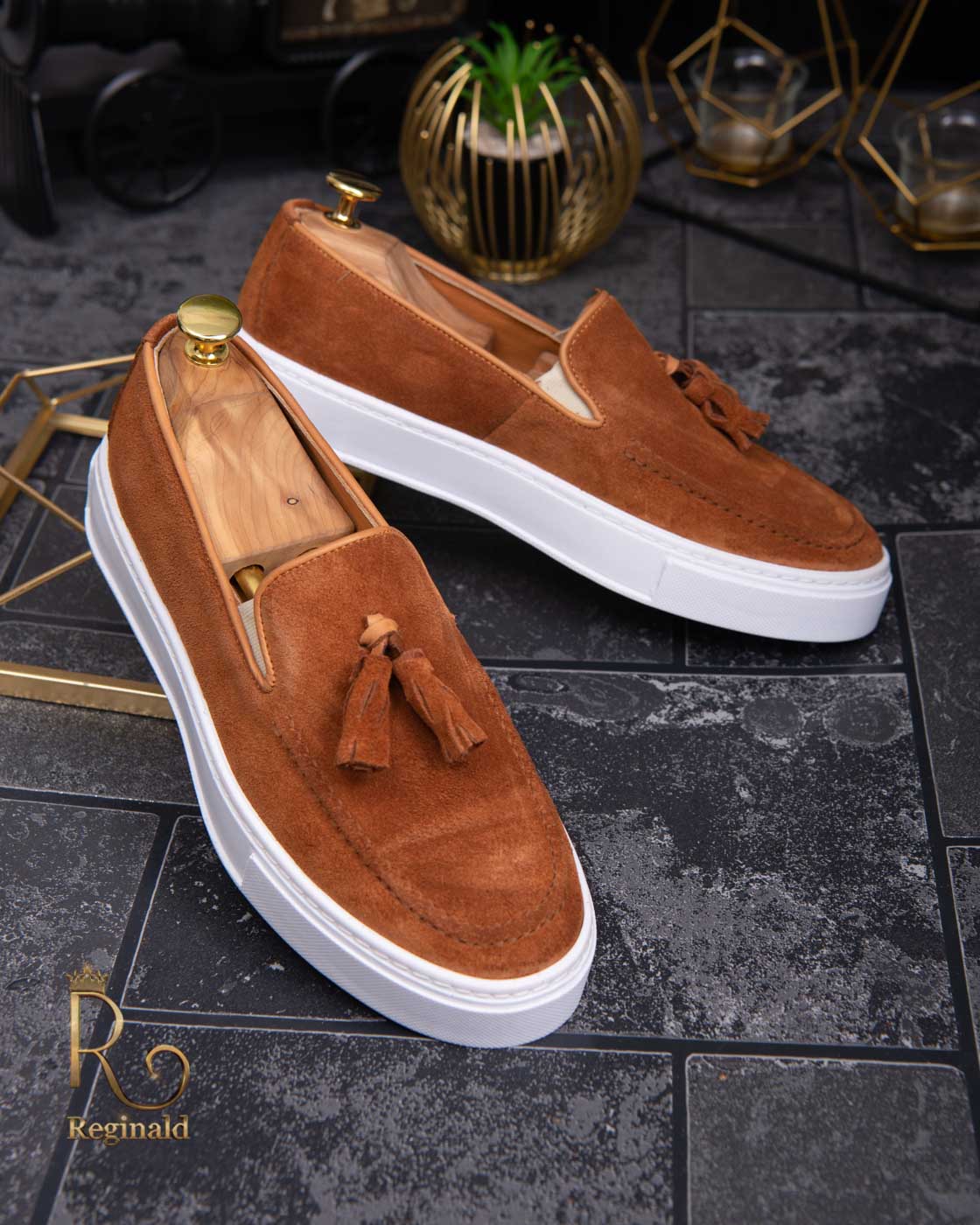 Mocasini casual de barbati, din piele naturala intoarsa, maro - AD289 - imagine 2