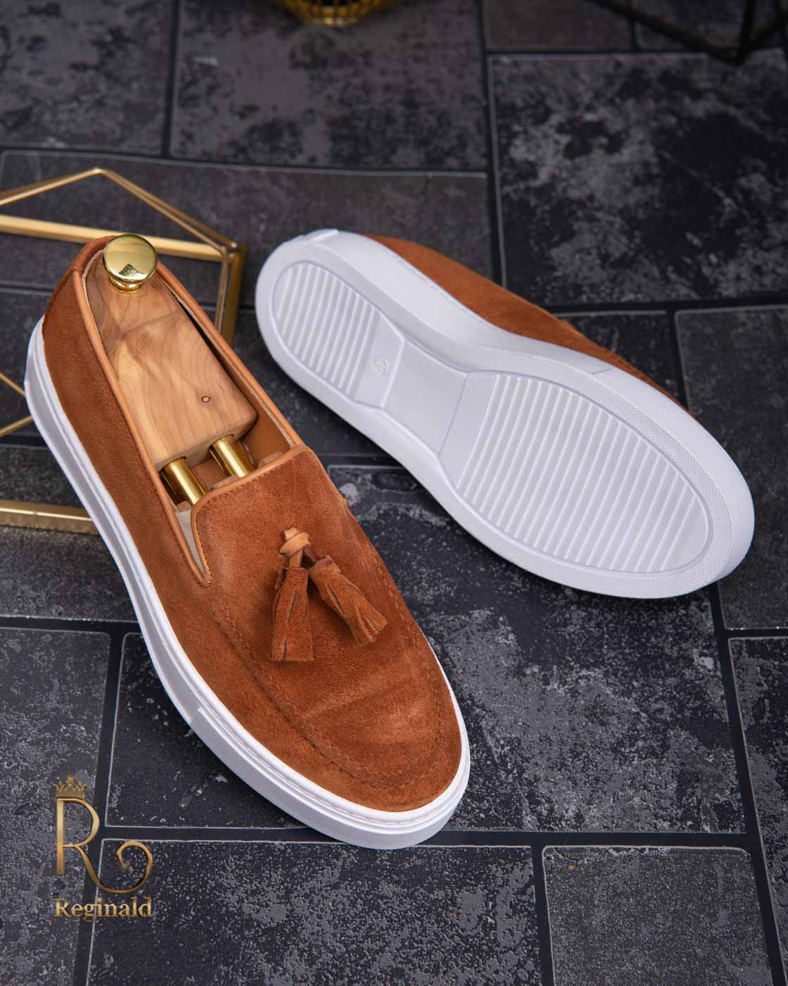 Mocasini casual de barbati, din piele naturala intoarsa, maro - AD289 - imagine 3