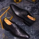 Men's black genuine leather shoes - P1284