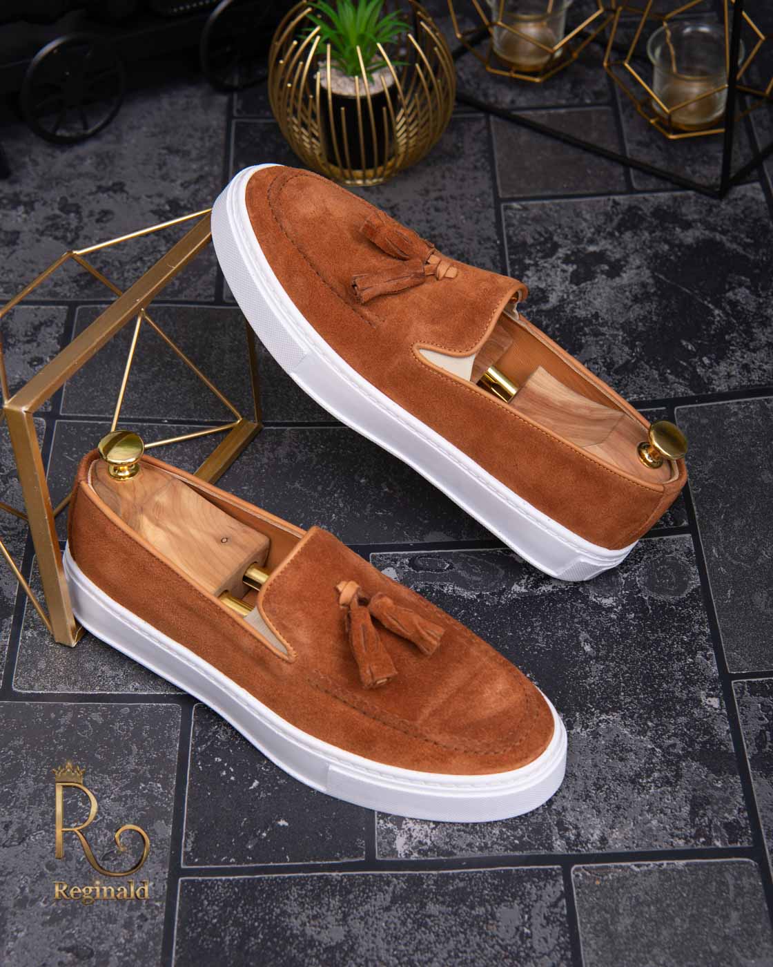 Mocasini casual de barbati, din piele naturala intoarsa, maro - AD289