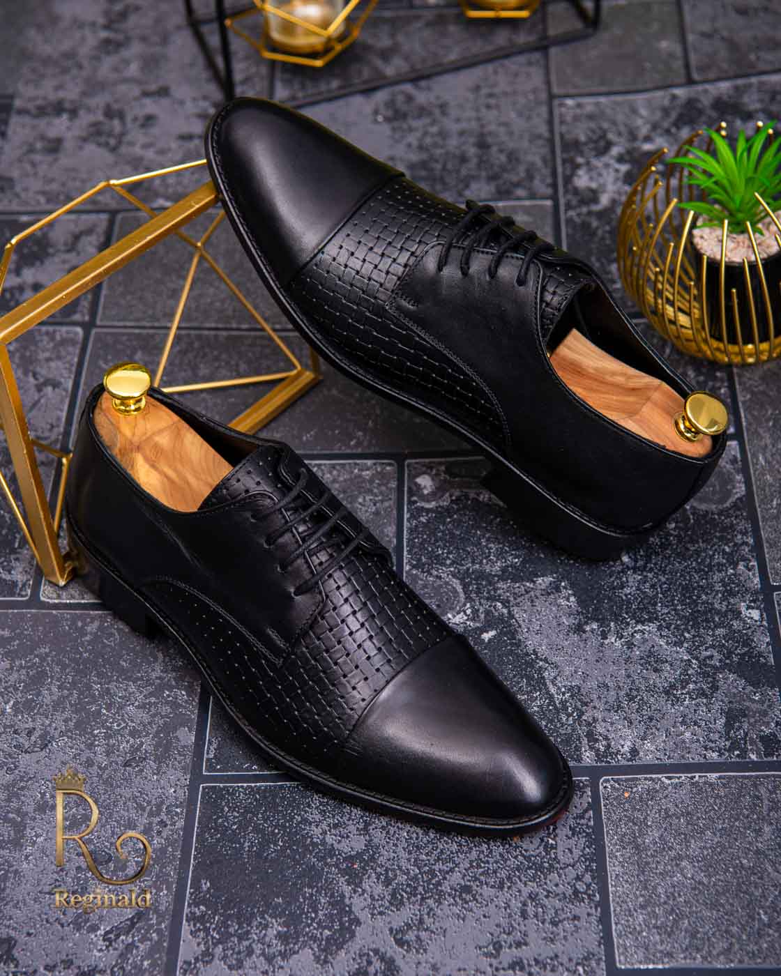 Pantofi de barbati, Negri cu siret, din piele naturala - P1258