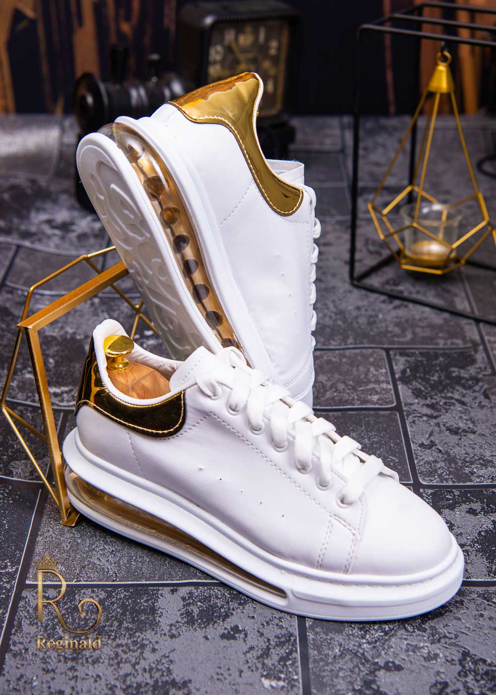 Adidasi Sport de barbati cu talpa cu perna de aer, albi – AD332 - imagine 2