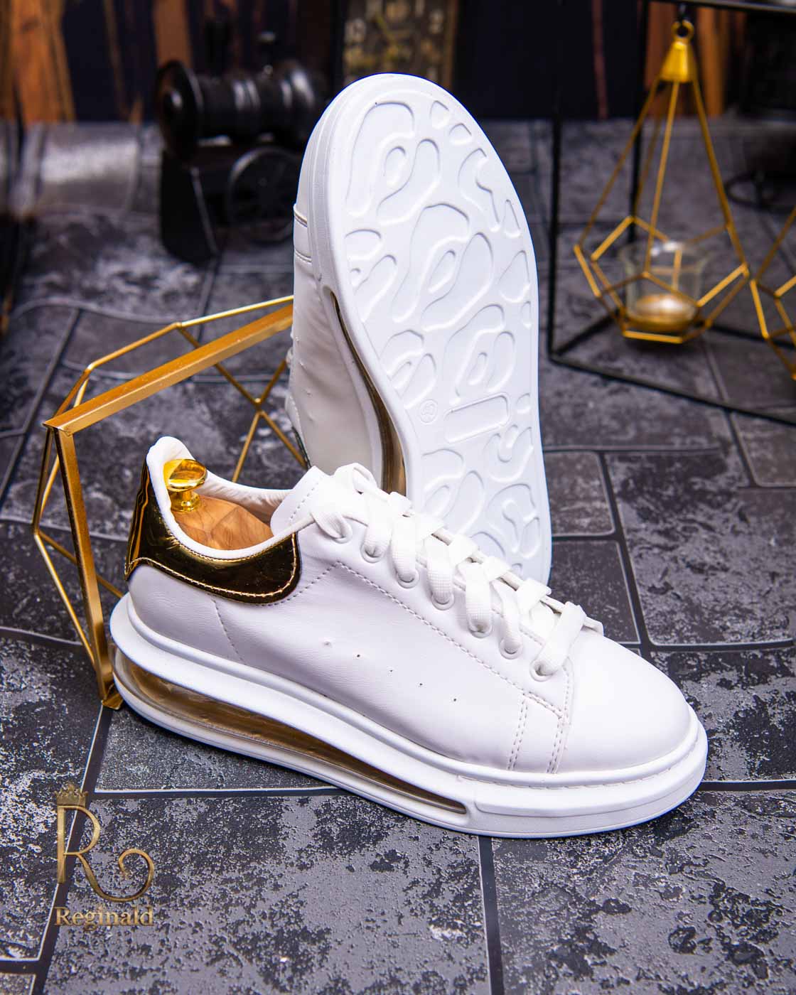 Adidasi Sport de barbati cu talpa cu perna de aer, albi – AD332 - imagine 4