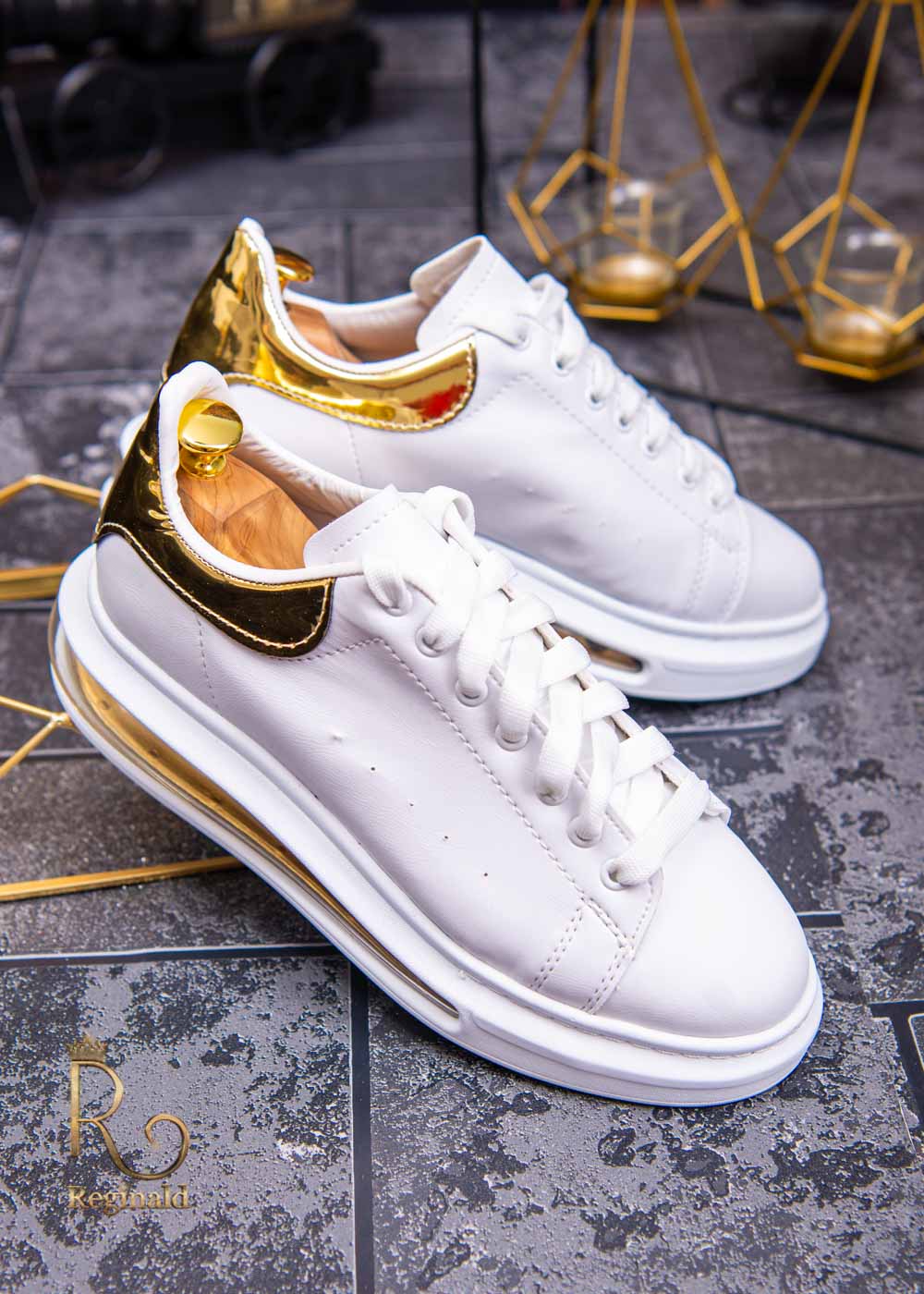 Adidasi Sport de barbati cu talpa cu perna de aer, albi – AD332 - imagine 3