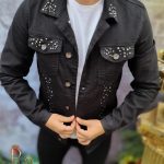 Geaca de blug pentru barbati, Slim Fit, Neagra cu tinte - GB131