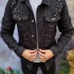 Geaca de blug pentru barbati, Slim Fit, Neagra cu nasturi - GB126