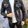 Geaca de blug pentru barbati, Slim Fit, Neagra cu imprimeuri - GB127