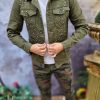 Geaca de blug pentru barbati, Slim Fit, Verde cu nasturi - GB125