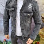 Geaca de blug pentru barbati, Slim Fit, Gri cu imprimeuri - GB132
