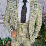 Costum de barbati slim-fit gri in dungi, Sacou+Vesta+Pantalon - C3340