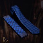 Cravata cu batista,  bleumarin in patratele albastre - CV522