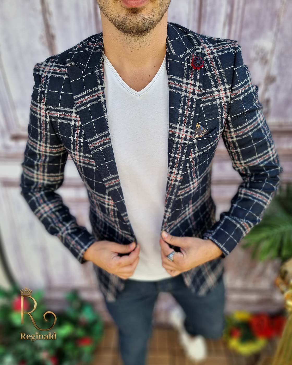 Sacou de barbati in carouri, croiala Slim-Fit – SC552 - imagine 2