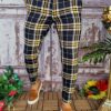 Pantaloni eleganți de bărbați, Bleumarin cu dungi galbene, Slim Fit - PN598