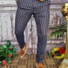 Pantaloni eleganți de bărbați, Slim Fit, Bleumarin cu dungi - PN605