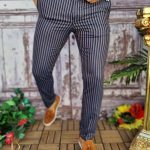 Men's smart trousers, Slim Fit, Navy with stripes - PN605