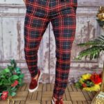 Pantaloni eleganți de bărbați, Bleumarin cu carouri roșii - PN609