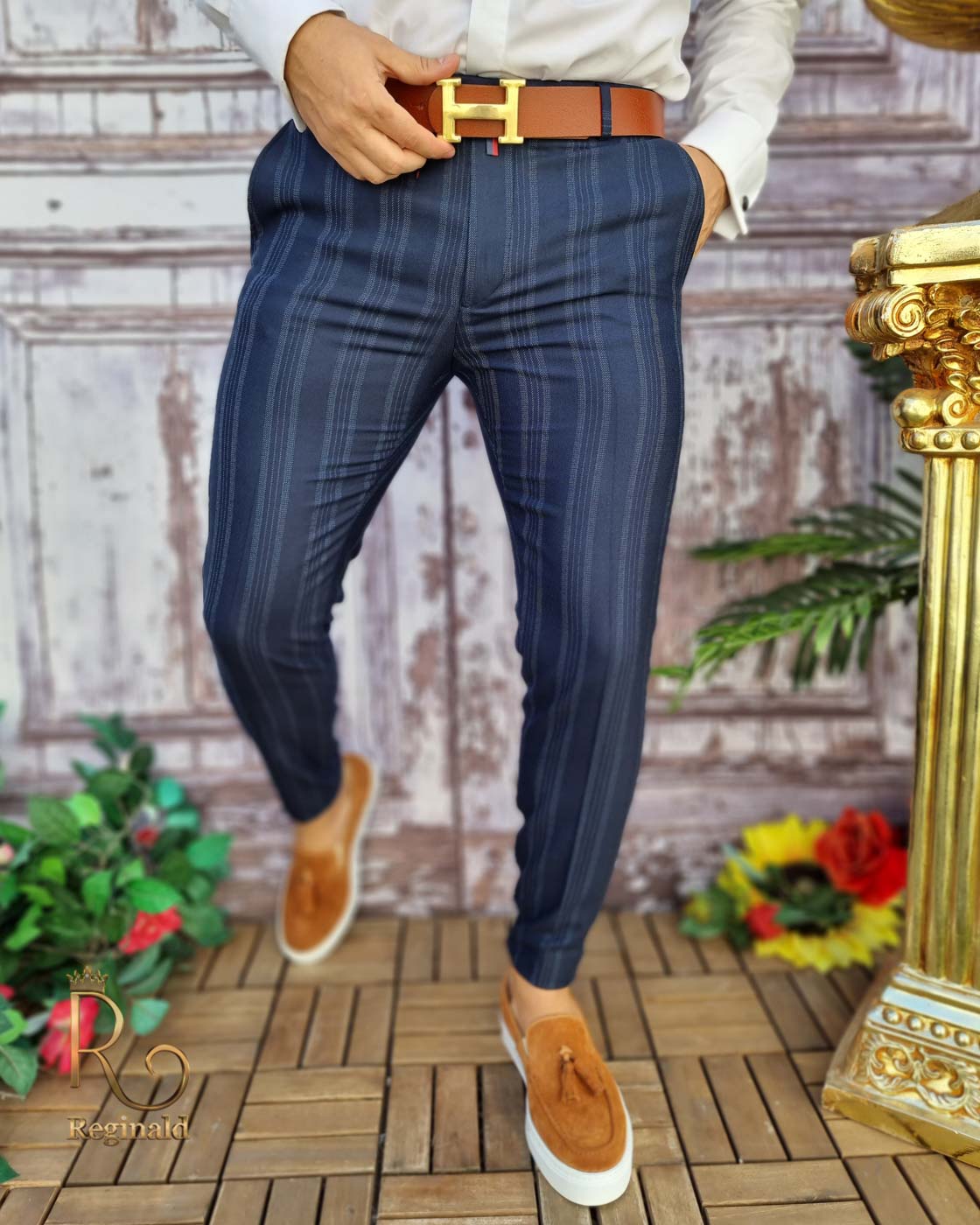 Jug Serviceable Indifference Pantaloni eleganți de bărbați, Slim Fit, Bleumarin cu dungi - PN586