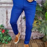 Pantaloni eleganti, albastri, conici si elastici - PN571