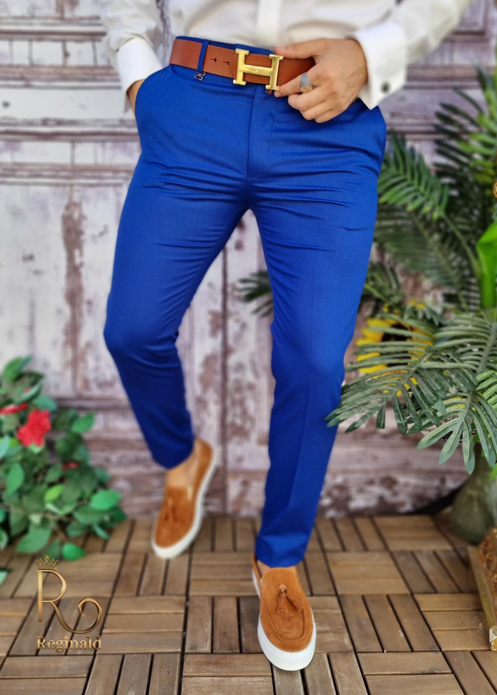 Pantaloni eleganti, albastri, conici si elastici - PN571