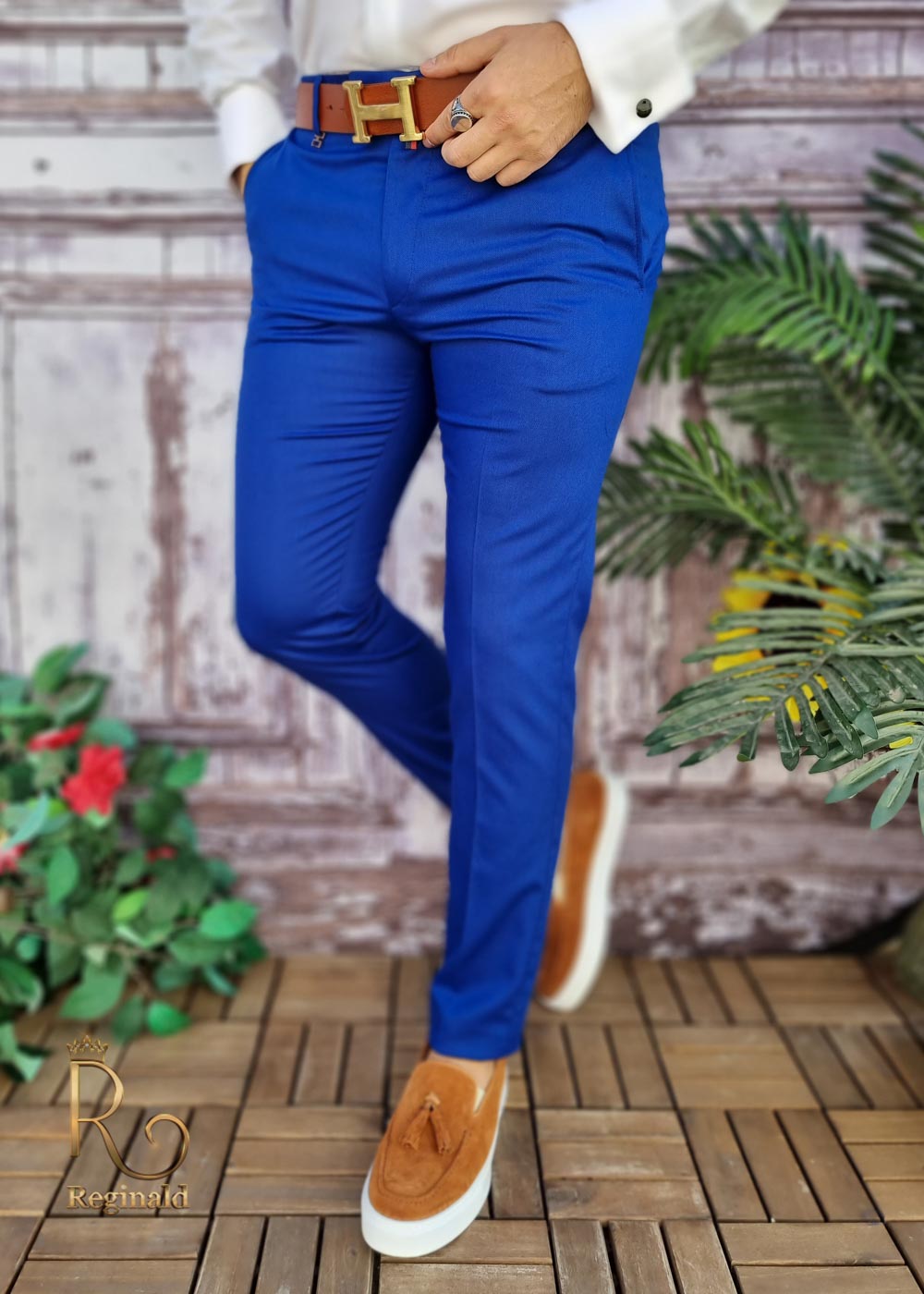 Pantalón elegante, azul, cónico y elástico - PN571