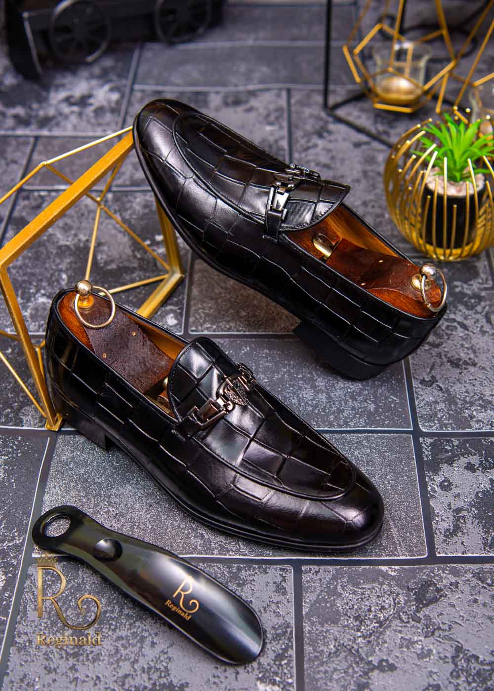 so Breakthrough Primitive Pantofi Mocasini eleganti barbatesti din piele naturala, negri texturati -  P1314