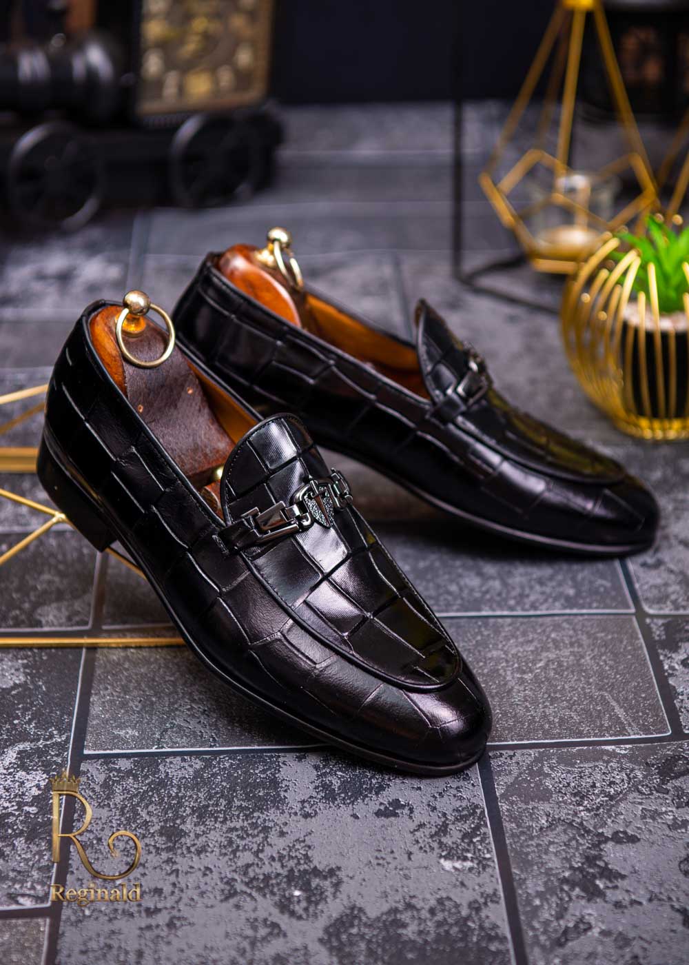 Pantofi Mocasini eleganti barbatesti din piele naturala, negri texturati - P1314