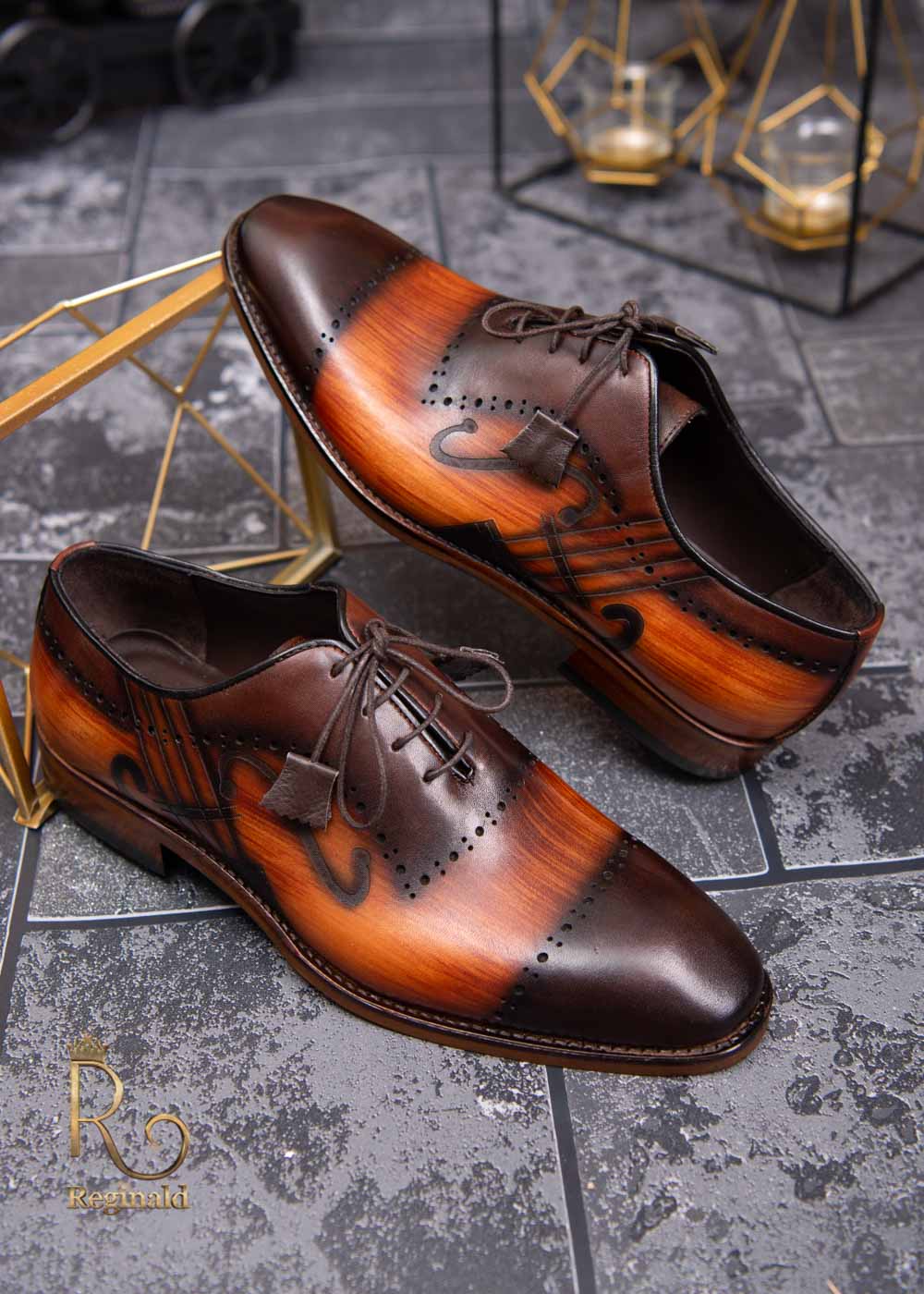 Pantofi eleganti de barbati din piele naturala, brogue maro - P1333