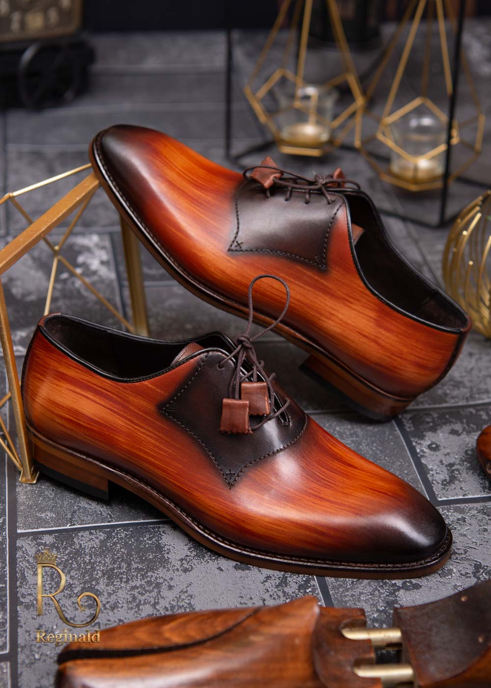 Pantofi eleganti barbatesti din piele naturala, maro, patinati - P1319