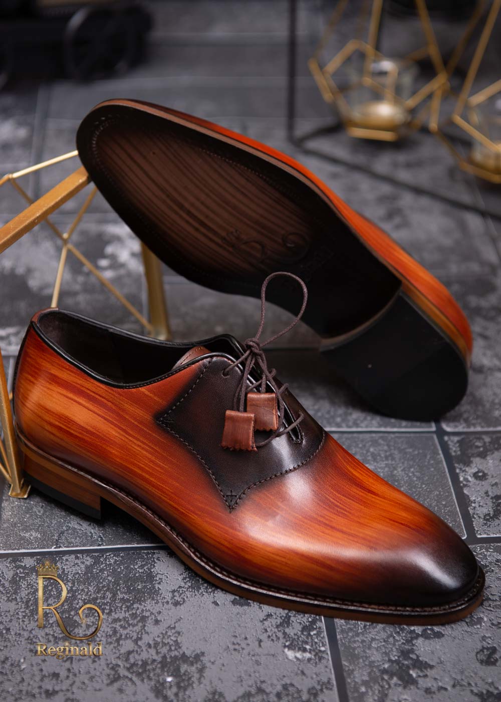 Pantofi eleganti barbatesti din piele naturala, maro, patinati - P1319 - imagine 4