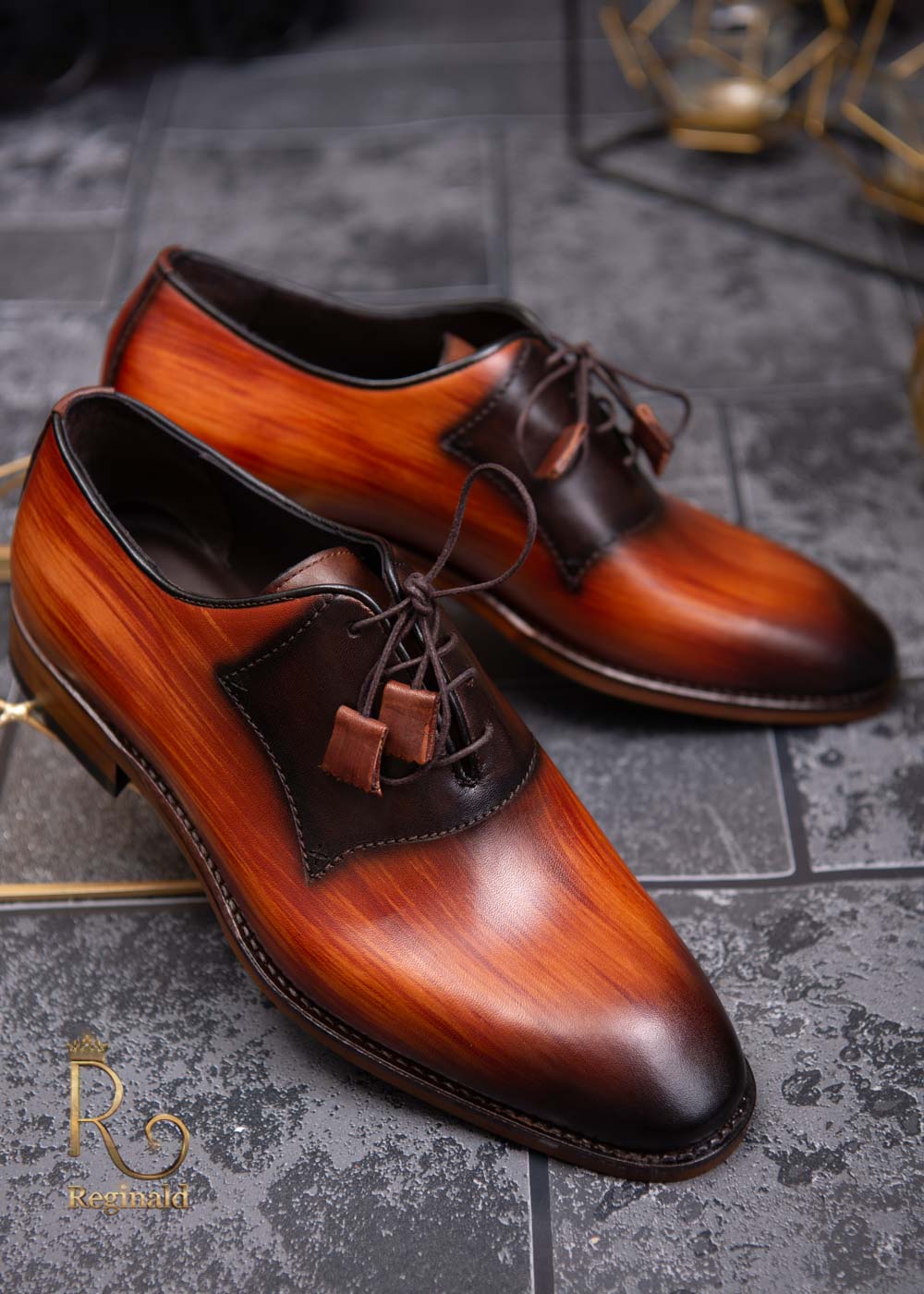 Pantofi eleganti barbatesti din piele naturala, maro, patinati - P1319 - imagine 2