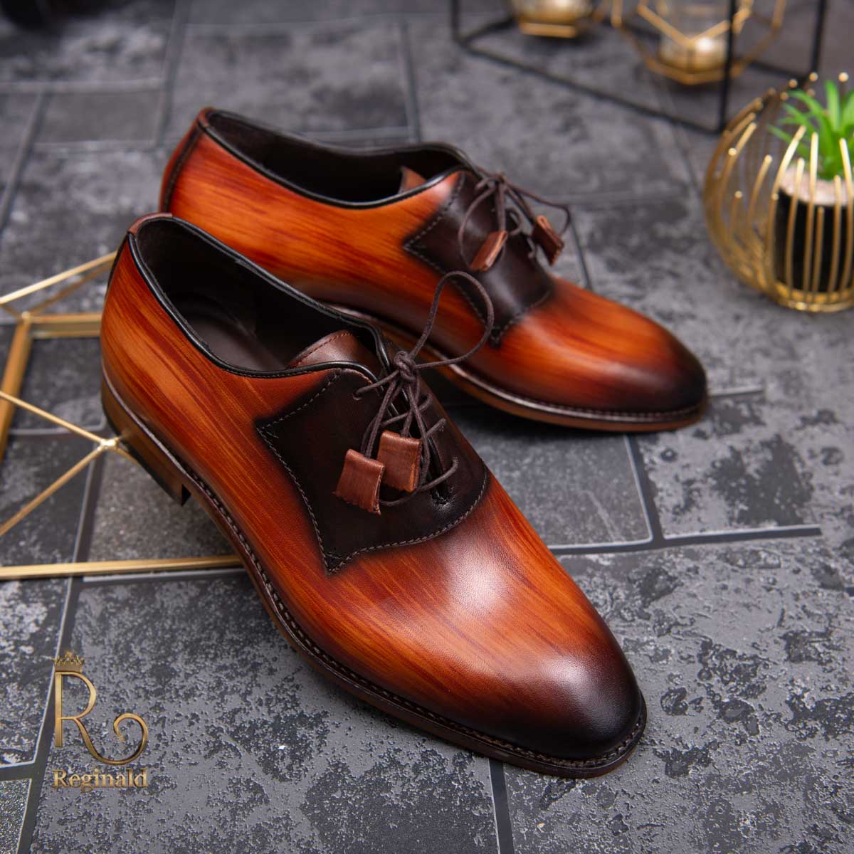 Pantofi eleganti barbatesti din piele naturala, maro, patinati - P1319 - imagine 5