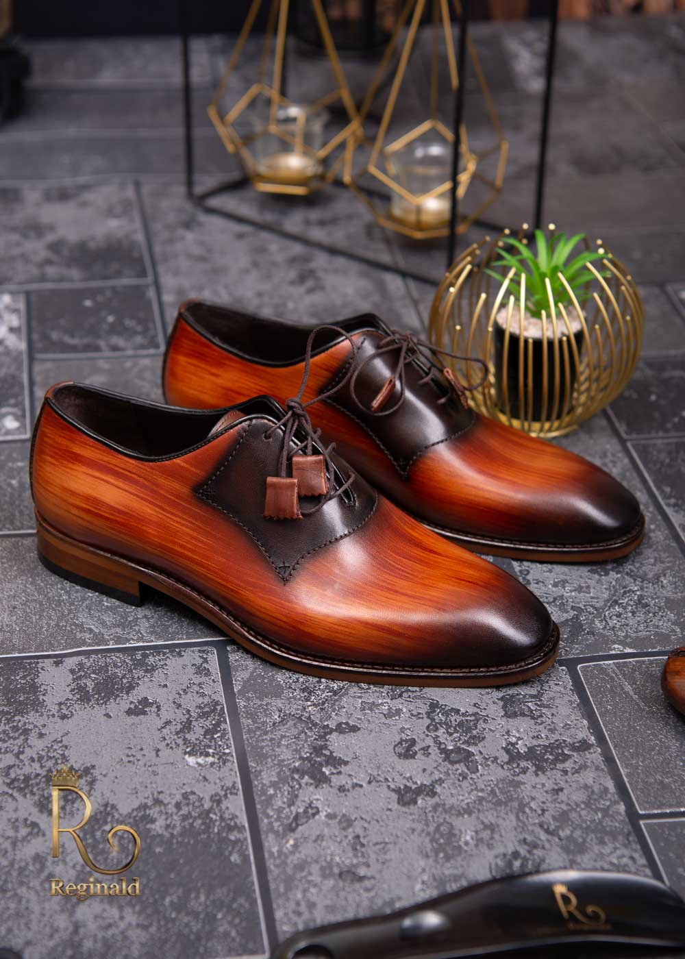 Pantofi eleganti barbatesti din piele naturala, maro, patinati - P1319 - imagine 3