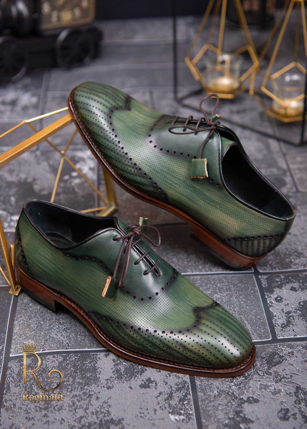 Sure Can not Get tangled Pantofi eleganti de barbati din piele naturala, brogue verde degrade - P1338