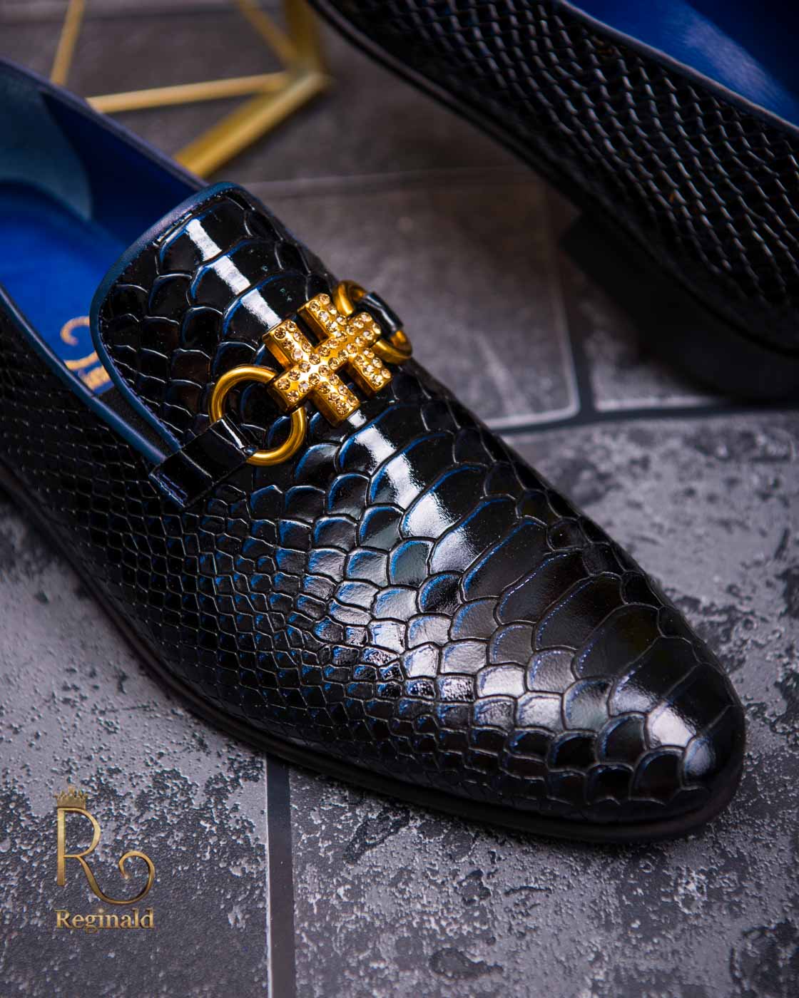 Pantofi Loafers de barbati din piele naturala, negru/bleumarin degrade- P1381