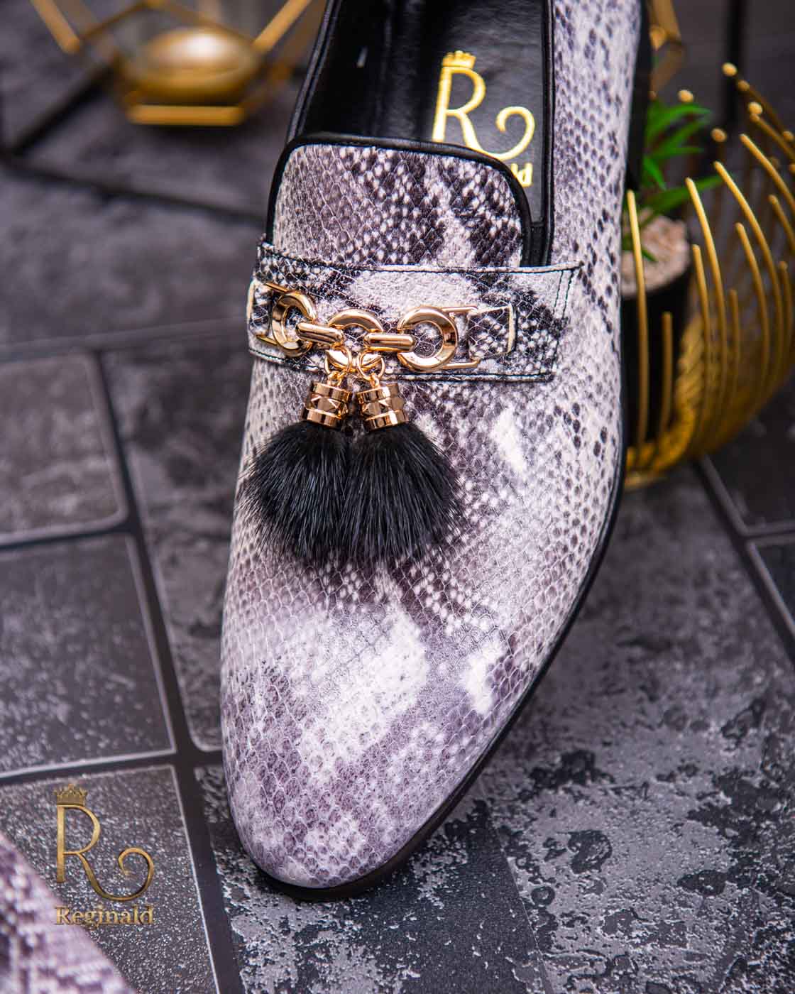 Pantofi Loafers de barbati din piele naturala, imprimeu sarpe - P1383