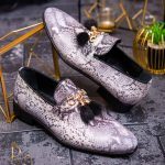 Pantofi Loafers de barbati din piele naturala, imprimeu sarpe - P1383