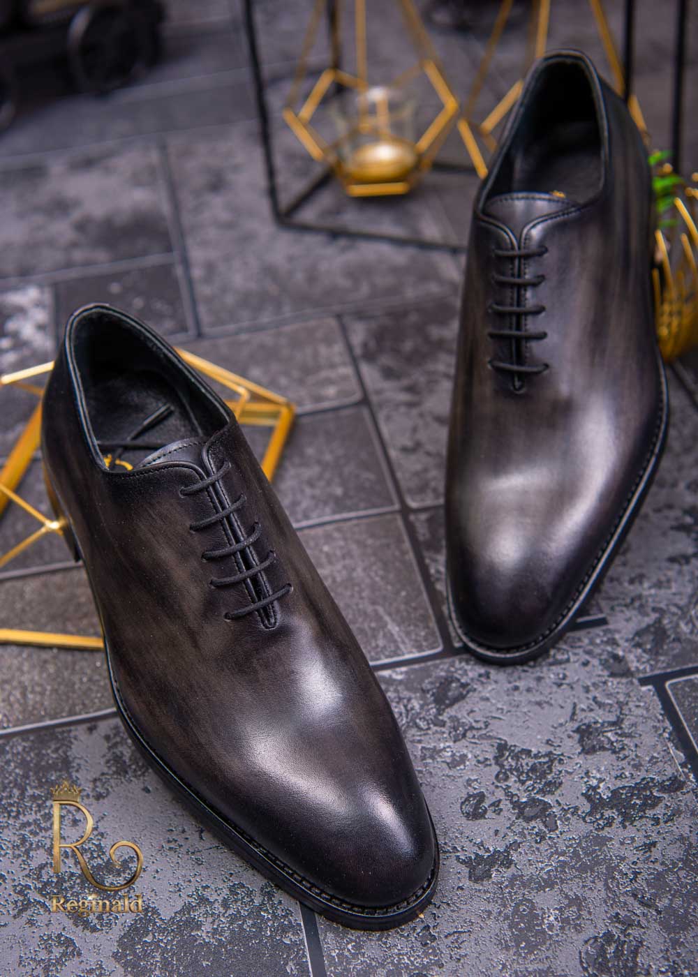 iron helper Limestone Pantofi eleganti de barbati din piele naturala, gri degrade negru - P1389