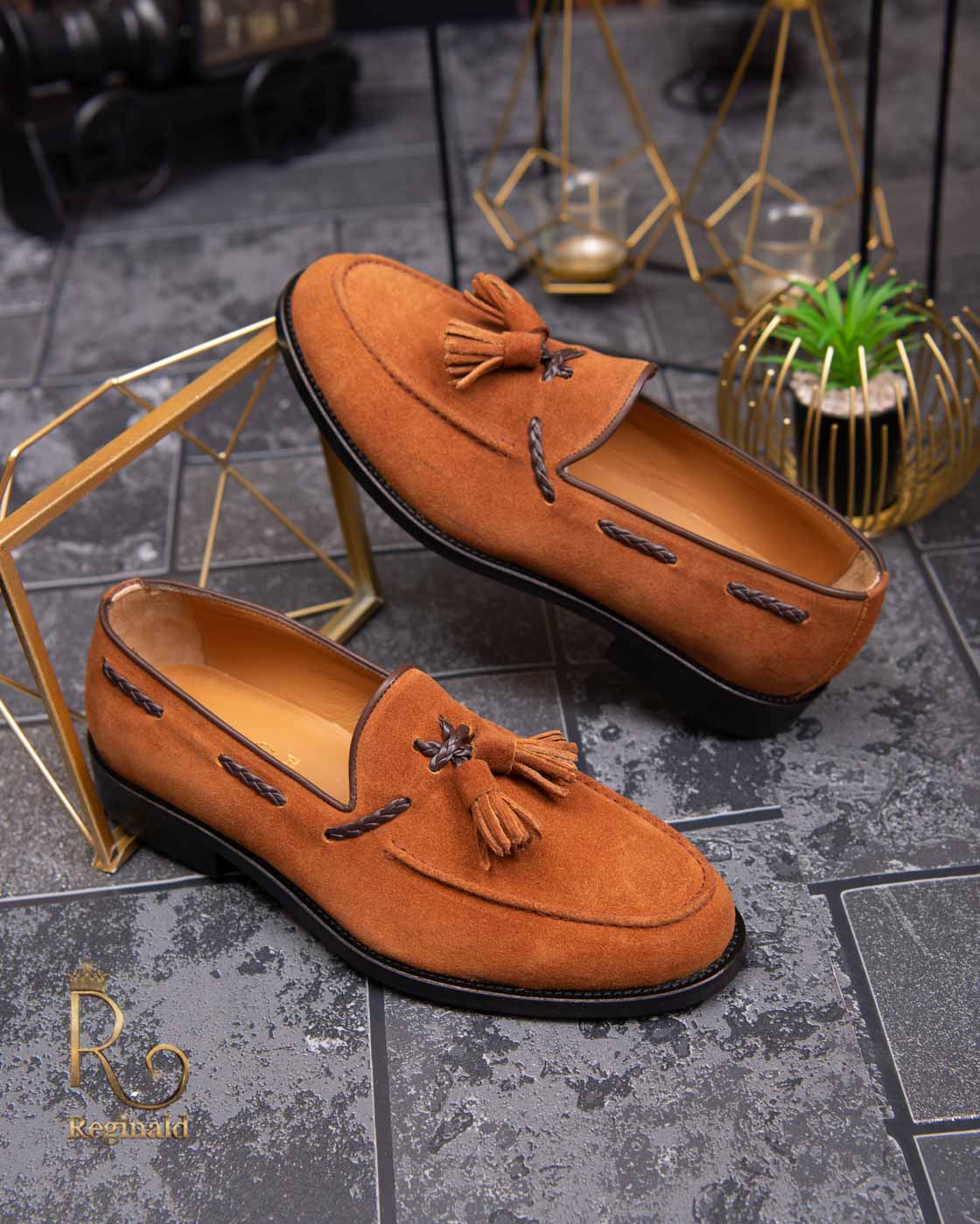 Pantofi Loafers de barbati din piele intoarsa naturala, maro - P1370