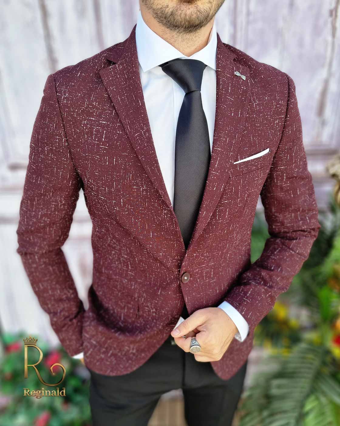 Sacou de barbati visiniu cu model, croiala Slim-Fit – SC517 - imagine 2