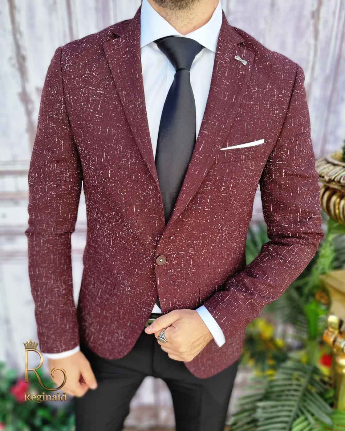 Sacou de barbati visiniu cu model, croiala Slim-Fit – SC517