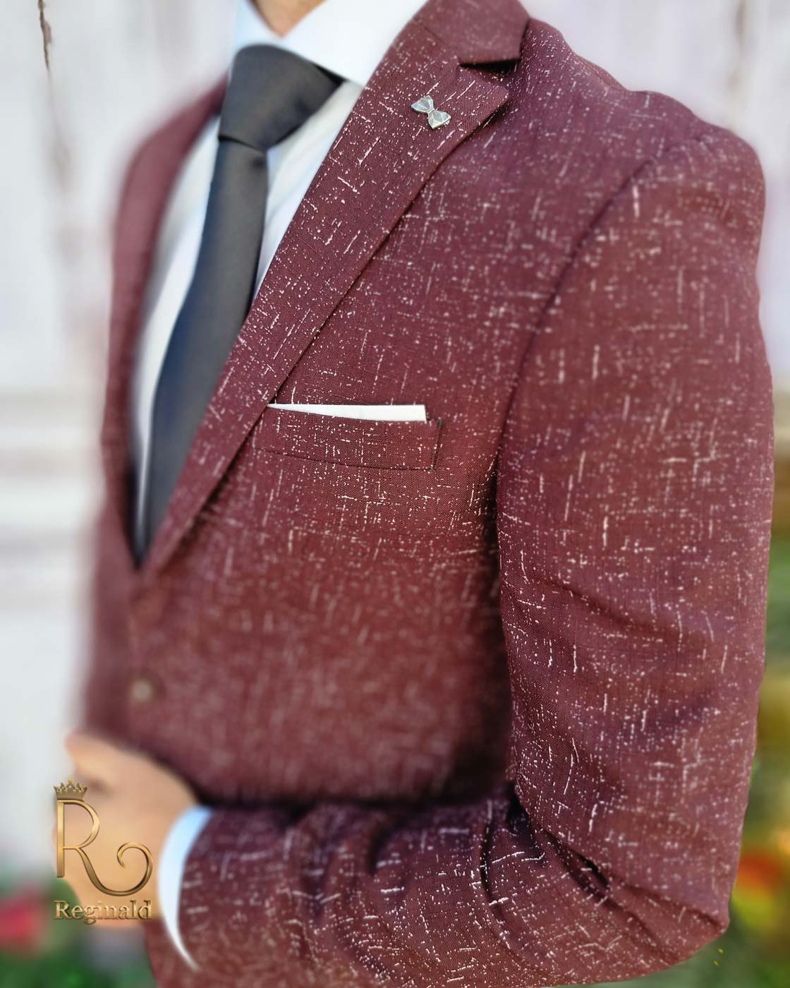 Sacou de barbati visiniu cu model, croiala Slim-Fit – SC517 - imagine 3