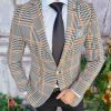 Sacou de barbati in patratele maro/negre, croiala Slim-Fit – SC518