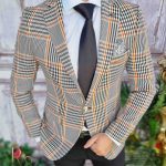 Veste pour homme à carreaux marron/noirs, coupe Slim-Fit – SC518