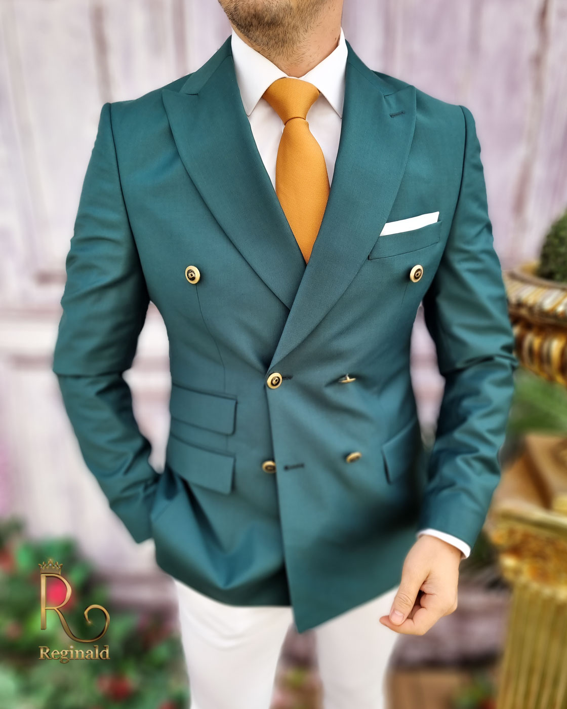 Sacou de barbati, Reginald Slim-Fit, verde, calitate Super wool 200`S - SC555