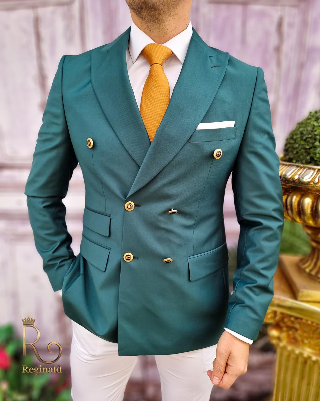 Sacou de barbati, Reginald Slim-Fit, verde, calitate Super wool 200`S - SC555 - imagine 3