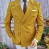 Sacou de barbati, Reginald Slim-Fit, maro mustar, calitate Super wool 200`S - SC567