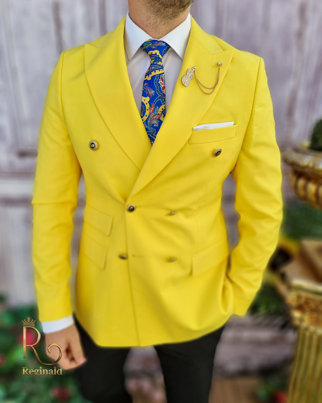 Sacou de barbati, Reginald Slim-Fit, galben, calitate Super wool 200`S - SC564 - imagine 2